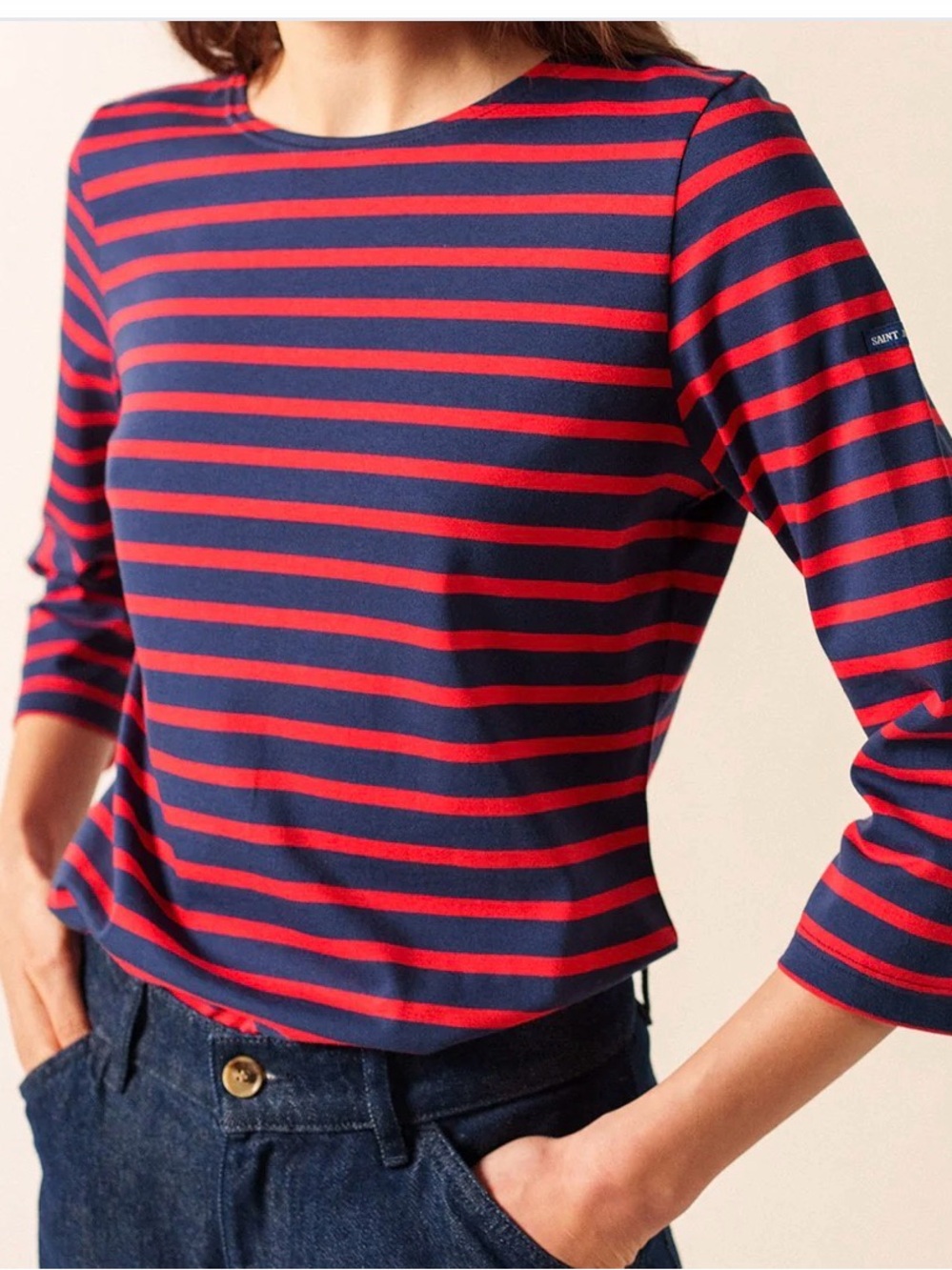 Saint James Breton Stripe Top Sz 8 Preppy Nautical Coastal Paris Blue Red